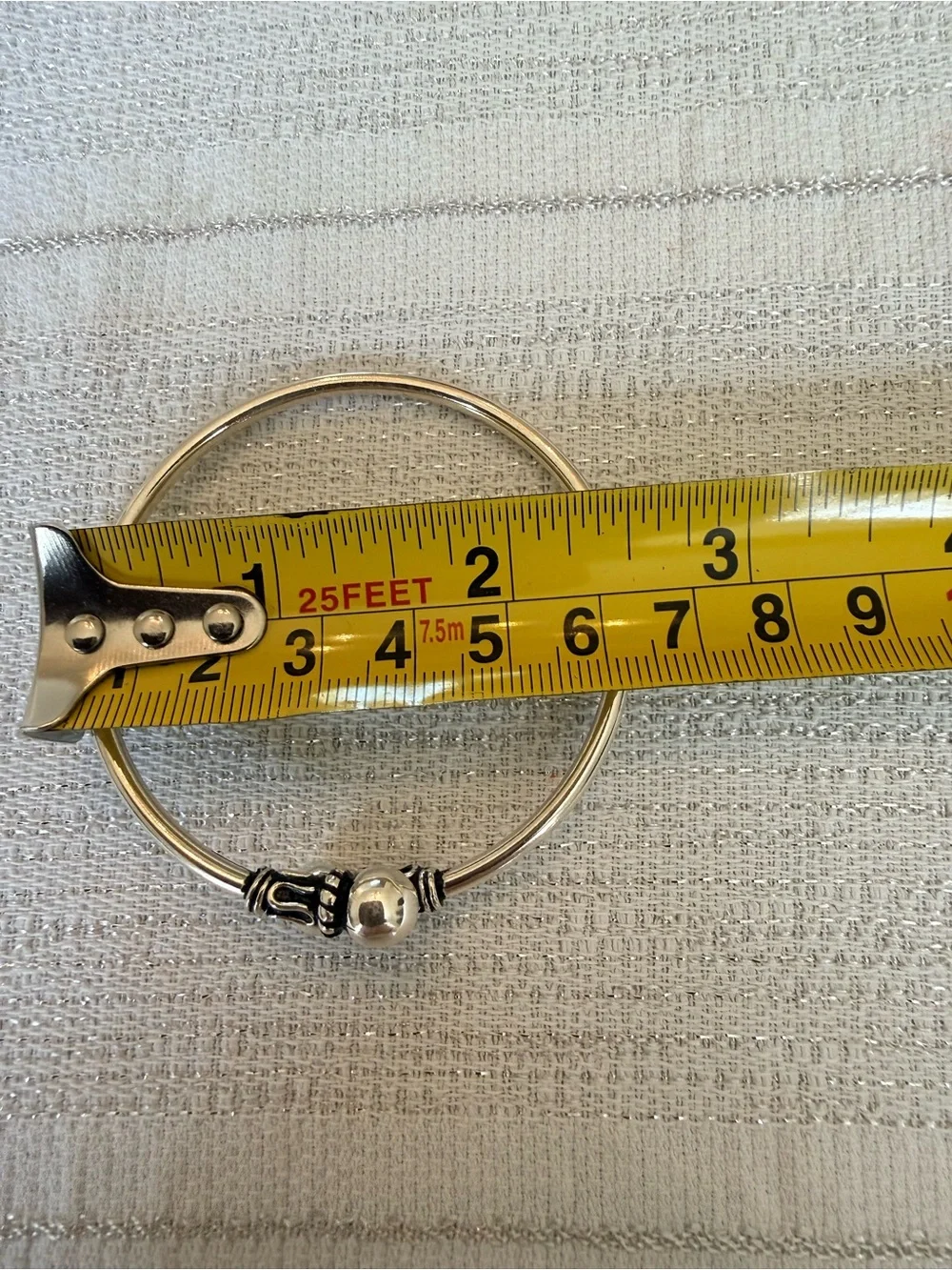 Sterling Silver 950 Hinged Bangle Bracelet with Decorative Bead Accents